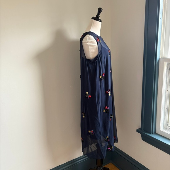 DKNY Sheer Embellished Sheath Silk Midi Dress Women's L Navy Holiday NYE Party - Picture 4 of 11